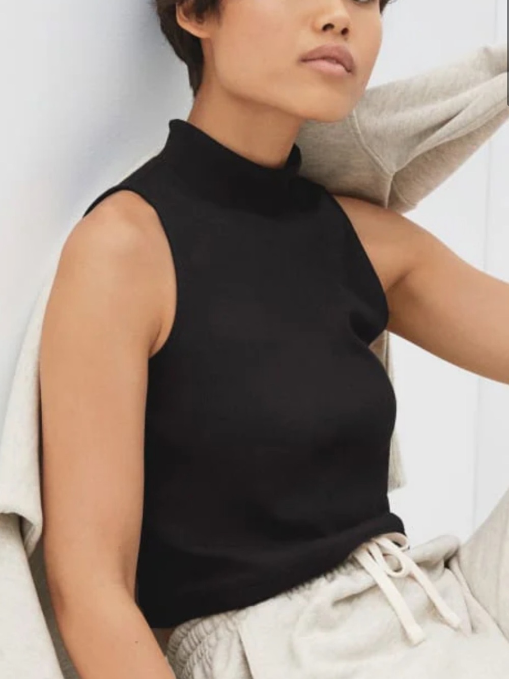 H by Halston Black Sleeveless Mock Neck Ribbed Sweater Tank